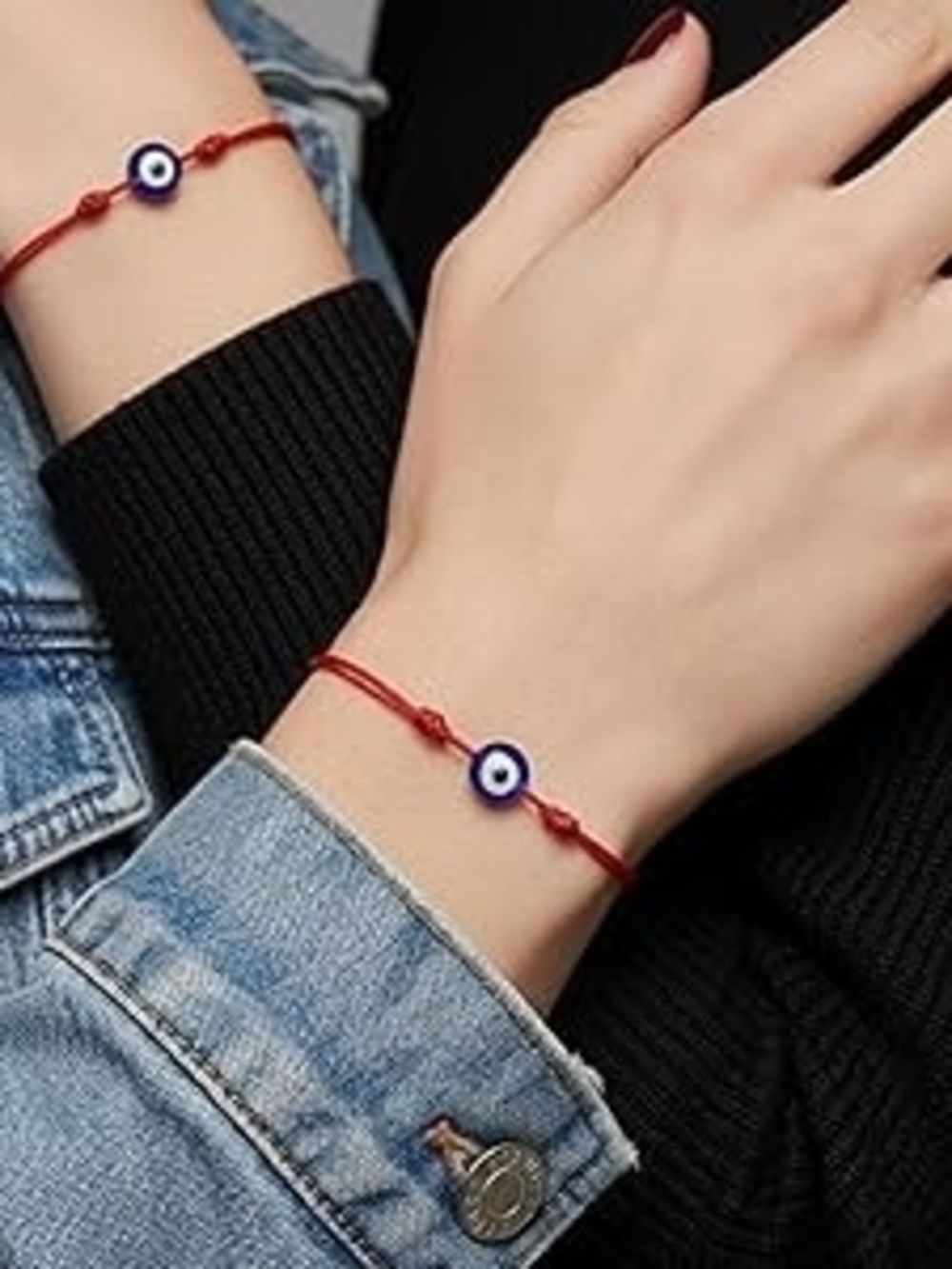 Red String Bracelet with Blue Evil Eye Charm Rakhi - Picture 7 of 8